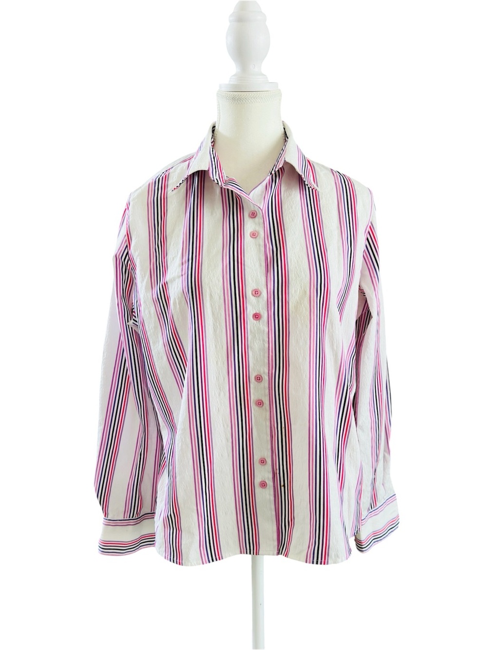 Foxcroft Wrinkle Free Pink Striped Button Up Blouse 12P